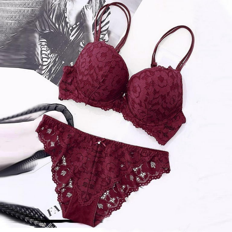 Anuirheih Lace Lingerie Sets for Women Padded Push Up Bra with Clasp and  Lace Sheer Triangle Briefs,2Pcs 