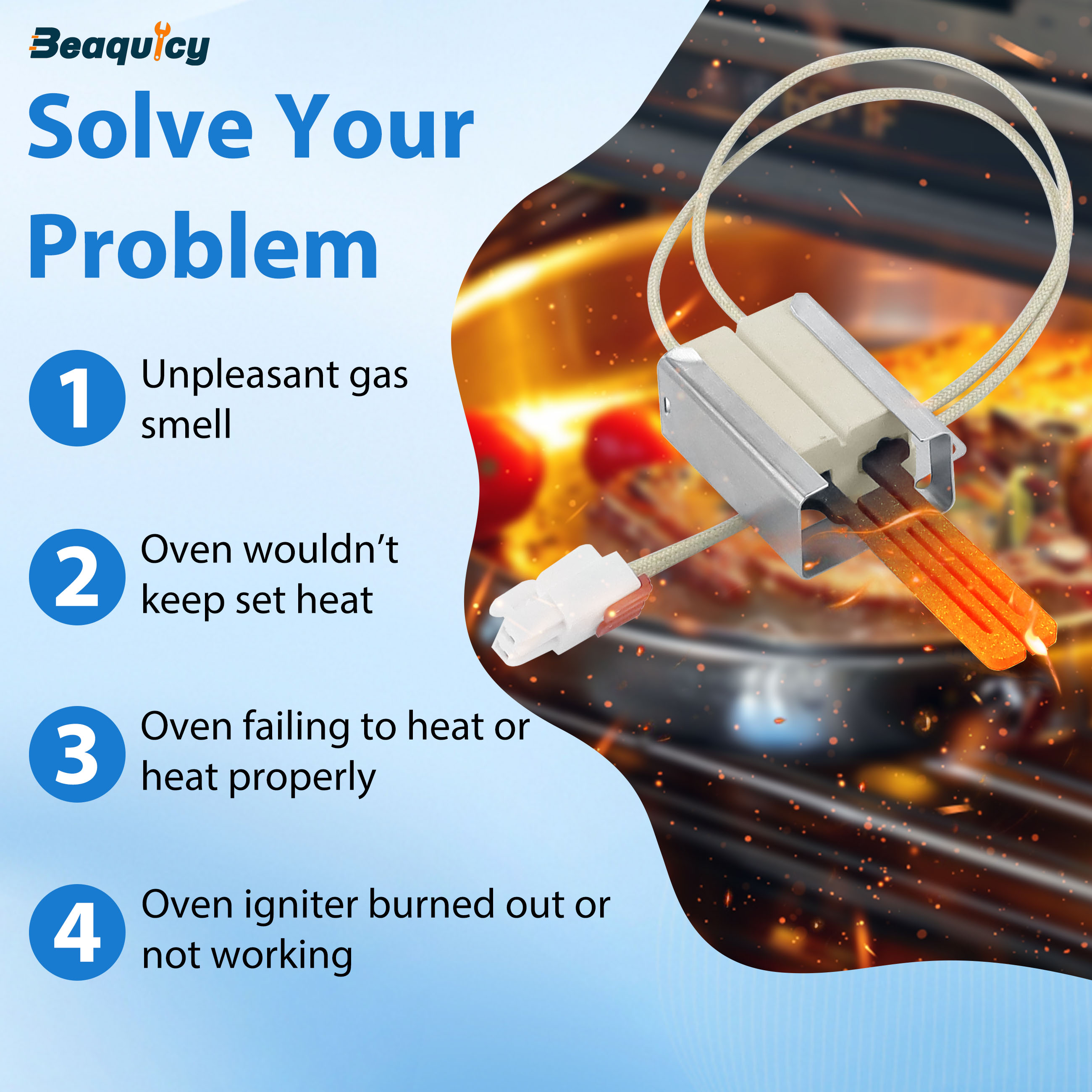 Beaquicy MEE61841401 Range Oven Ignitor Exact Replacement Replaces MEE61841403 MEE63084901 Oven Igniter for Gas Stove