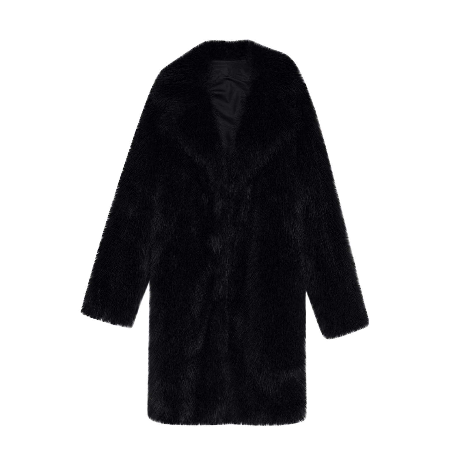 Kukoosong Women's Faux Fur Coats, Winter Warm Lapel Furry Mid-Length Jackets, Open Front Thick Outerwear Coats for Women