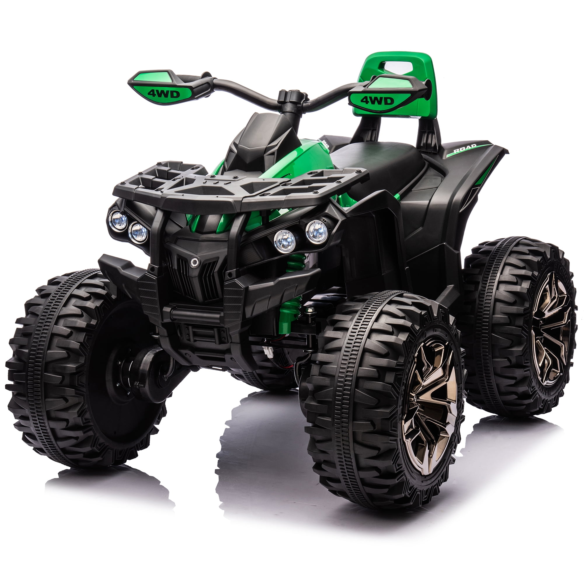 4WD 24 Volt Ride on Toys with Remote, Joyracer 4 Wheeler for Kids, Power ATV Wheels, Toy Gift with Bluetooth Music, Horn, LED for Big Kids, Green