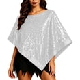 thumbnail image 3 of Fewfanhot Sequin Satin Trim Triangle Poncho Shawl, Sparkly Loose Cape Wrap for Women Evening Themed Party Wedding, 3 of 7