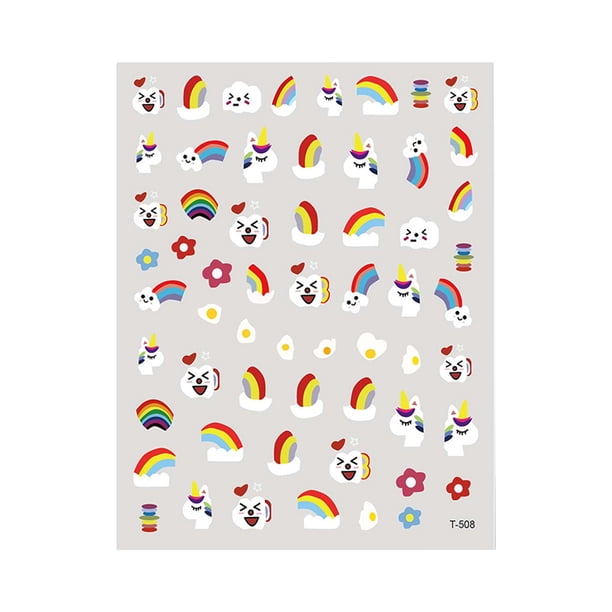 Pegatinas de arcoíris para uñas, divertidas calcomanías de grafiti 3D autoadhesivas con diseño de unicornio, corazón sonriente, huevo y orgullo, para manicura, decoración de uñas DIY para niñas,