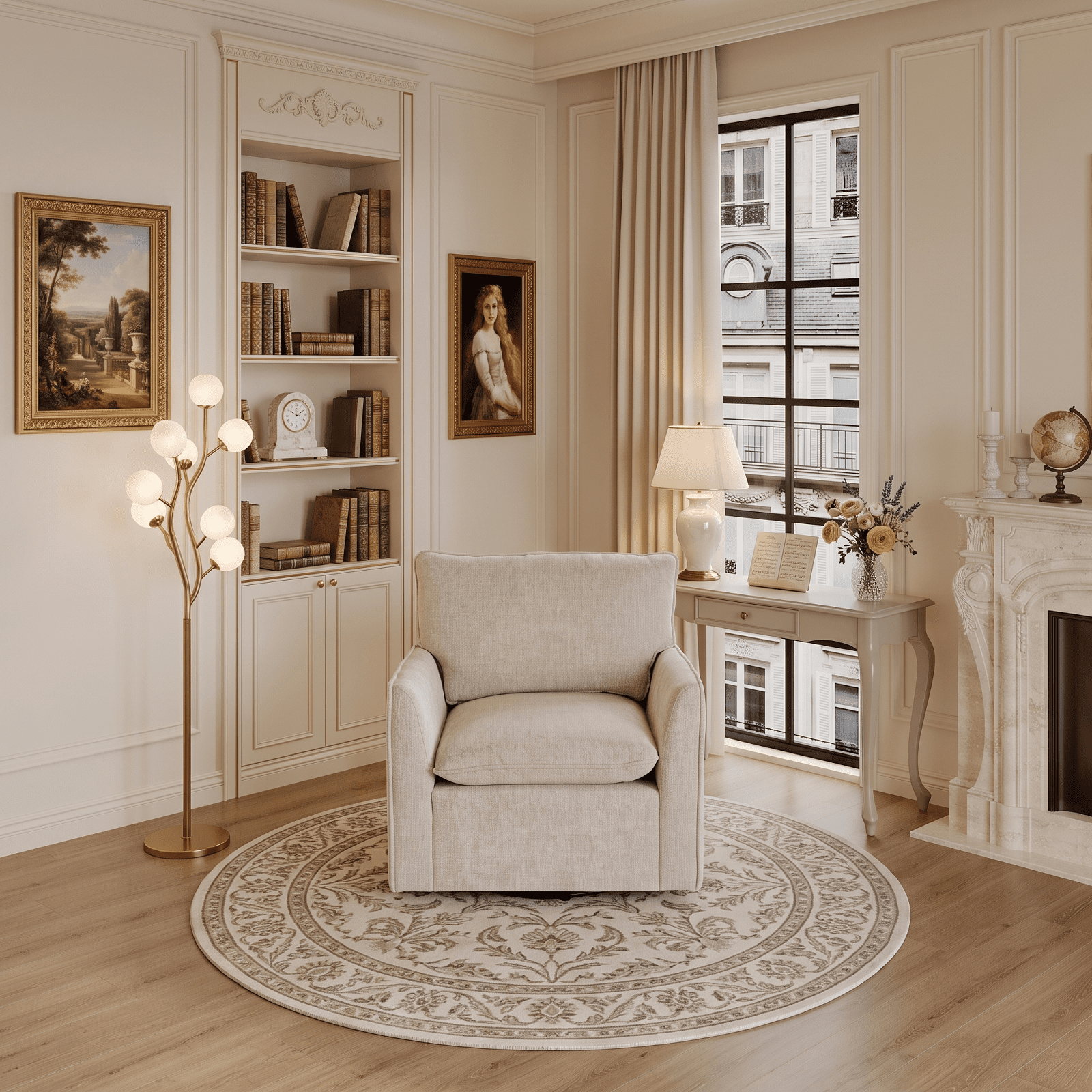 MOONMISS Chenille Swivel Accent Chair,Single Square Sofa Armchairs,Upholstered Club Chairs for Living Room,Beige