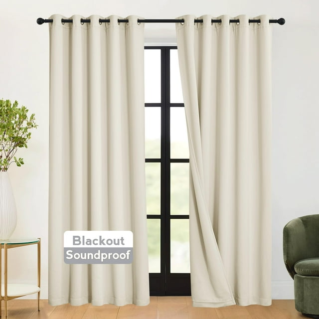 Cortinas RYB HOME 3 en 1 insonorizadas, opacas, color beige, 160 x 240 cm