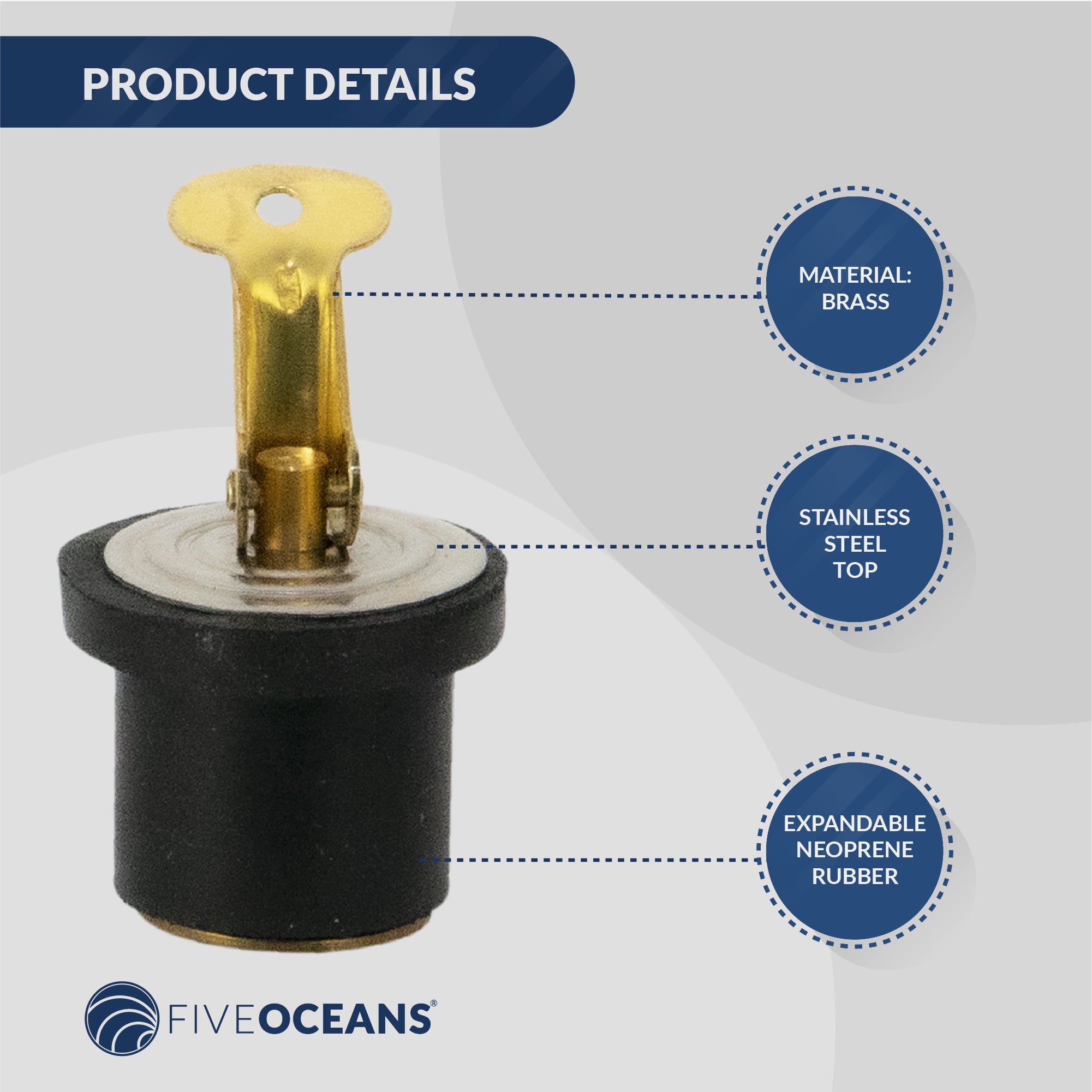Five Oceans Livewell Bailer Boat Plug, 7/8-Inch Diameter, Brass Handle, Rubber  Plug - FO2209 - Walmart Business Supplies, image size:2001x2001