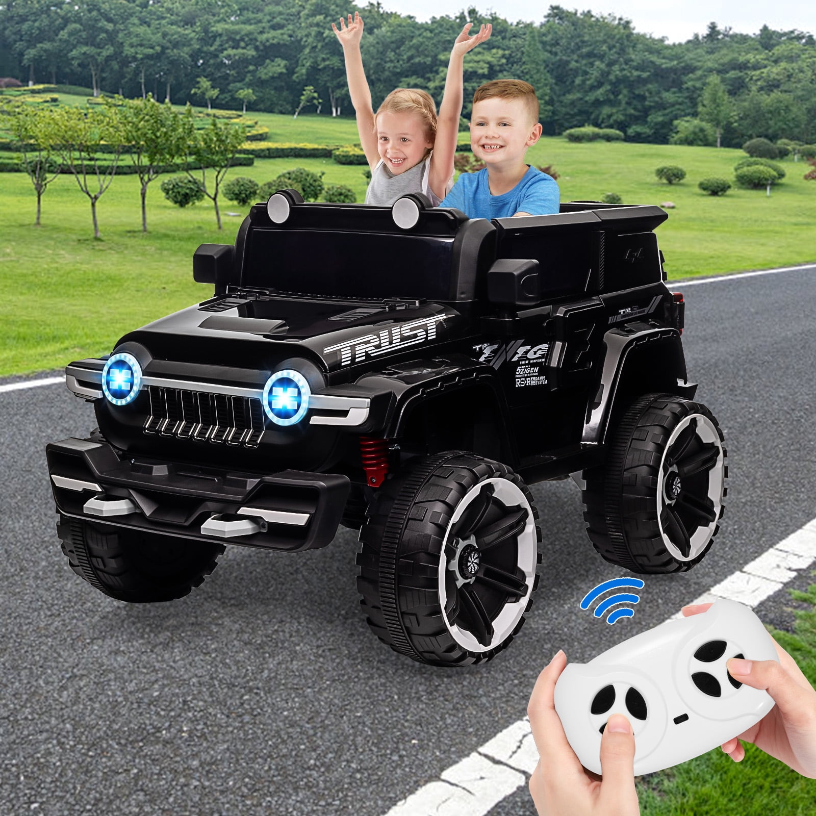 Yesfashion 12V Ride on Car Off-Road Electric SUV Ride on Toy 25W*2 Battery Powered Ride on Toy Vehicle with Remote Control MP3 LED Lights Off-Road Tires