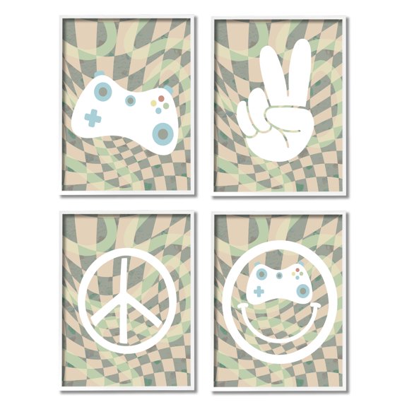 Stupell Industries Retro Video Gaming Symbols Beauty & Fashion Painting White Framed Art Print Wall Art, 11 x 14, Set of 4