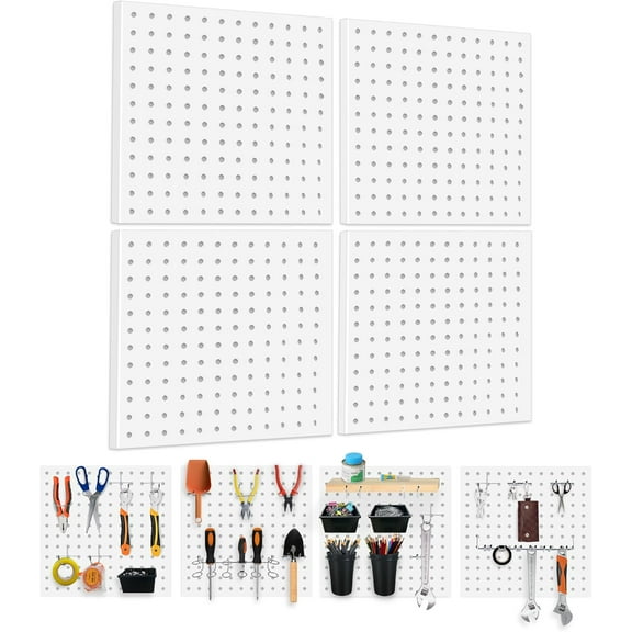 4PCS Metal Pegboard Wall Organizer, Pegboard Storage System for Workbench, Shop, Shed Modular Peg Board Organizer Board Kit