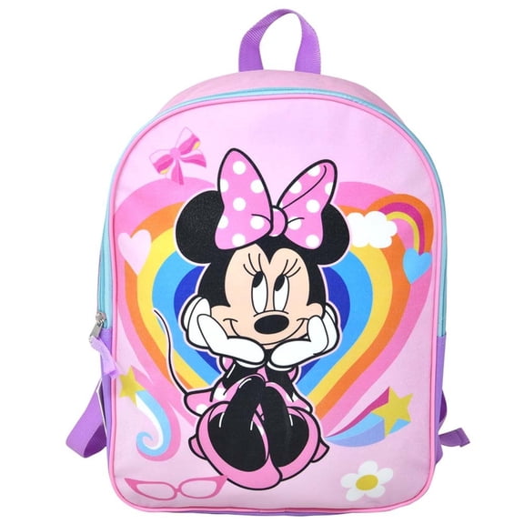 Cute Cartoon Character Minnie Mouse Kids Backpack 15 Inch, Lightweight School Bag for Girls, Toddler Preschool Travel Backpack with Top Handle (No Side Pocket)