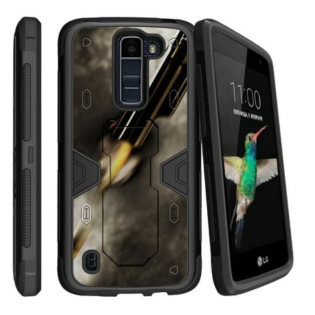 LG K7 | LG Tribute 5 Dual Layer Shock Resistant MAX DEFENSE Heavy Duty Case with Built In Kickstand - Close Up Gun