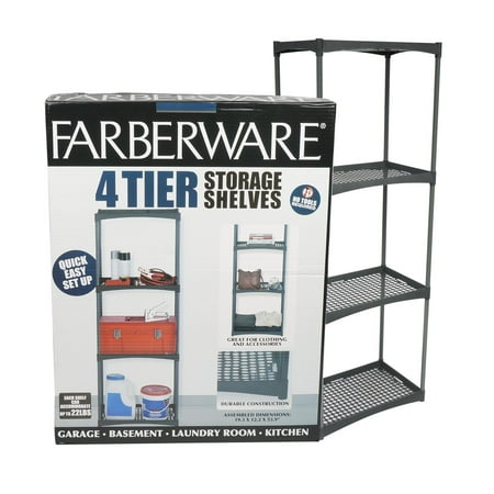 Outdoor Wall Shelves Heavy Duty 4 Tier Garage Outdoor Plastic Interlocking Utility Storage Shelving Unit with Wall Brackets, Black ()