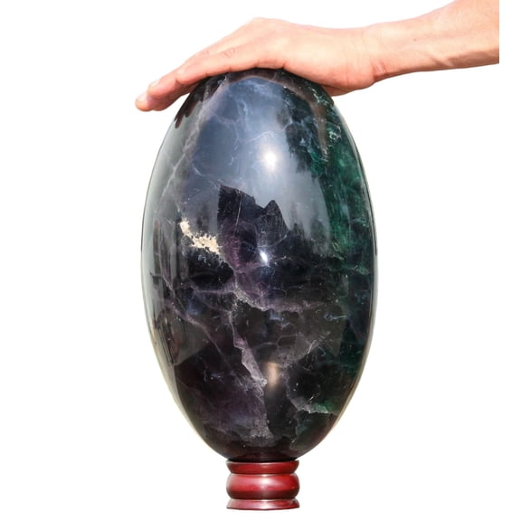Polished Crystal Lingam Green Fluorite Large 255mm / 33.6lbs, Shivling for Healing Stone & Spiritual Home Decor, Sacred Crystal Gift Chakra Balancing, Serene Energy Enhancer for Yoga & Reiki