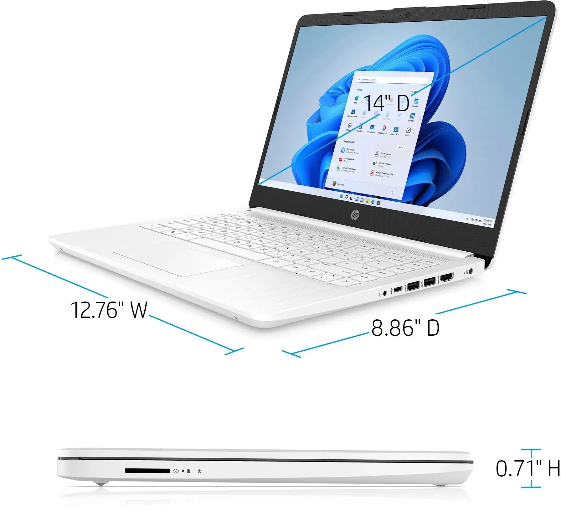 HP Stream 14" Laptop, HD BrightView, Intel Celeron N4120, 8GB RAM, 64GB eMMC, 1TB Cloud Storage, Free AI-Powered Microsoft 365, Windows 11 S,USB-C, WiFi, 720p Webcam, with 5ave Accessories,White