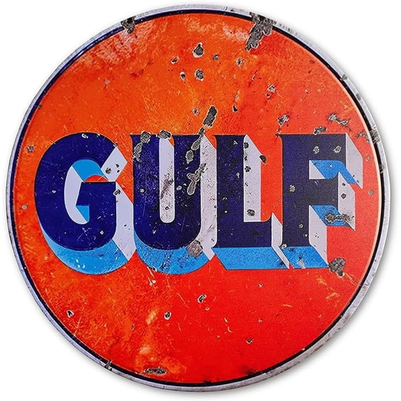 Vintage Tin Sign, Retro Metal Home Decor, Funny Decorations For Man Cave Garage Wall, Metal Post Round 12 Inches (GULF)