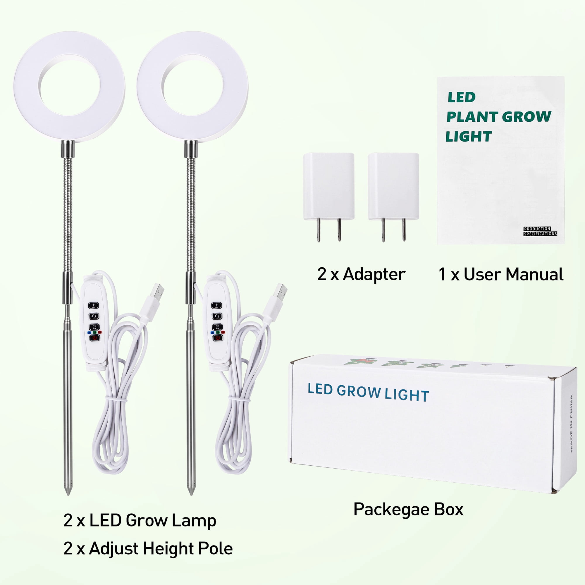 GPED Plant Grow Light, LED Growing Light for Indoor Plants, Full Spectrum Desk Growth Lamp w/ Automatic Timer(3/9/12Hrs) & Height Adjustable, 10 Dimmable Brightness for Small Plants, 2 Packs, White