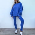 thumbnail image 3 of 2 Pcs/Set Women Top Pants Suit Round Neck Long Sleeve Irregular Hem Sweatshirt Elastic Waist Solid Color Trousers Winter Daily Wear Tracksuit, 3 of 8