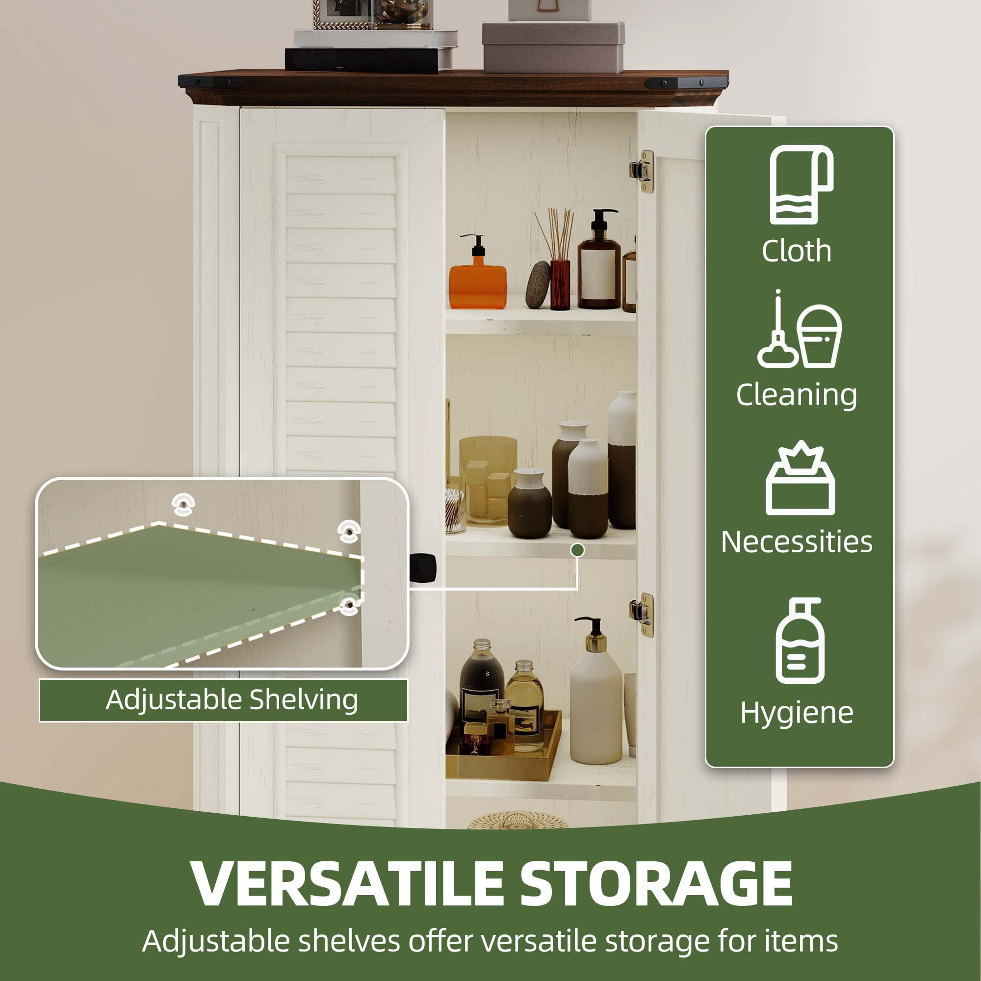 Uforic 45.5"H Wood Garage Cabinet with Doors & Adjustable Shelves for Living Room Bathroom, White
