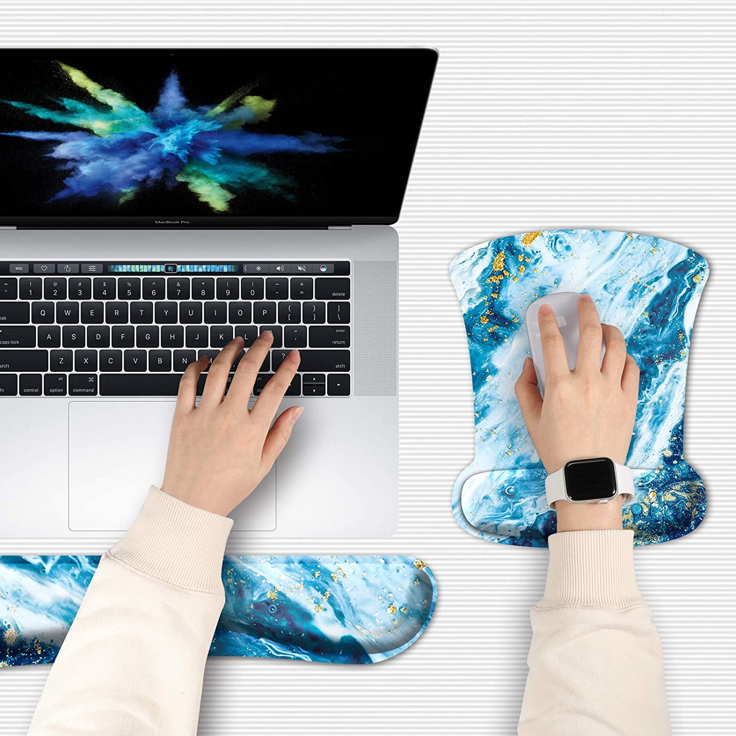 Fintie Mouse Pad with Wrist Support and Keyboard Wrist Rest - Durable Memory Foam Ergonomic Design [Pain Relief] Non-Slip Rubber Base Mouse Pad for Gaming, Computer, Office, Laptop (Sandy Wave)