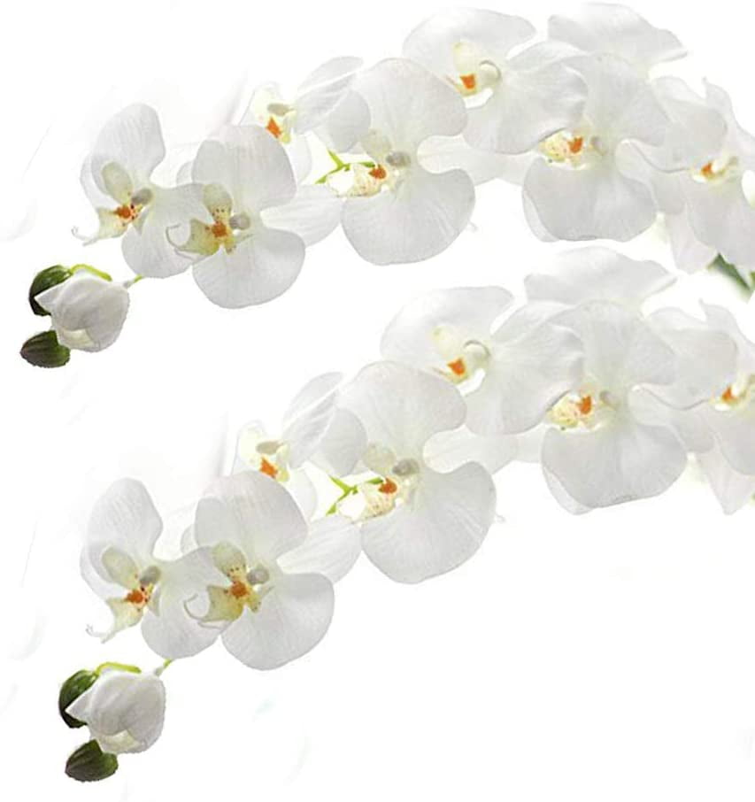 2pcs Fake 12 Heads Orchid Phalaenopsis Flowers Bridal Bouquet Decor White 