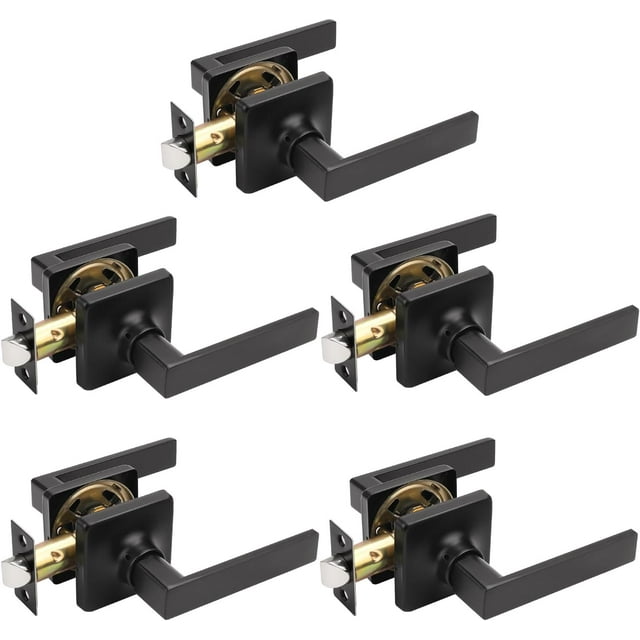 Square Passage Door Handles Interior Matte Door Handles Indoor Keyless Non-Locking Lever Set for Hallway or Closet Doors Reversible for Right/Left Handed Door