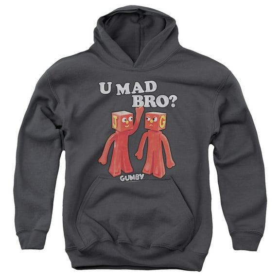 Gumby U Mad Bro Youth Pullover Hoodie Sweatshirt Charcoal