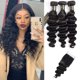 thumbnail image 1 of Paquetes peruanos de ondas profundas sueltas con cierre (16''18" "20" "+14Closure)8A Paquetes de cabello virgen peruano sueltos y profundos con parte libre 4X4 Cierre de encaje francés superior Negro, 1 of 2