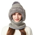 thumbnail image 5 of WZXFASHION 3-in-1 Knit Hat Scarf and Ear Flap Combo Color Block Winter Bomber Hat for Women and Men Grey One Size, 5 of 6