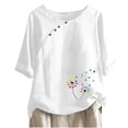 thumbnail image 1 of Blusas de Manga Corta para las Mujeres Impresas Cuello Redondo Camiseta Casual, Blusa de Algodón de Imitación para las Mujeres, 1 of 4