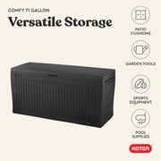 Keter Comfy 70 Gallon Durable Resin Outdoor Storage Deck Box Ideal Store Garden Tools and Pool Toys, Graphite Grey