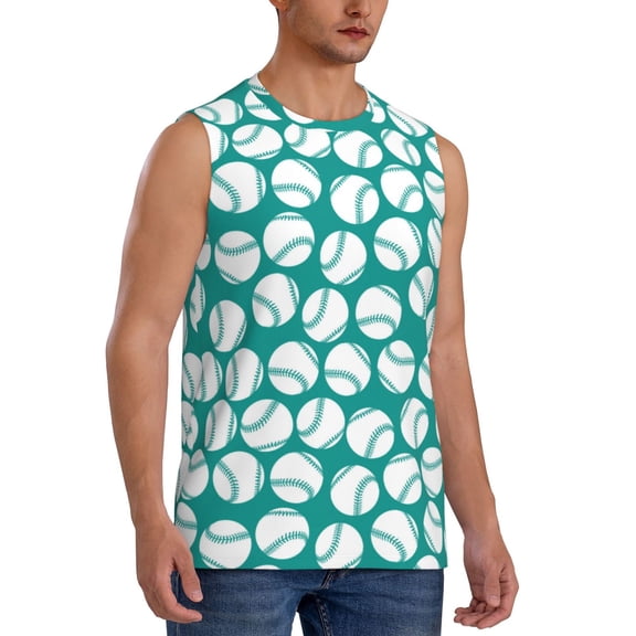 Picia Green Baseball mens Cotton Tank Undershirts , Moisture-wicking Ribbed Tanks, Lightweight Cotton Tank Undershirts-Small