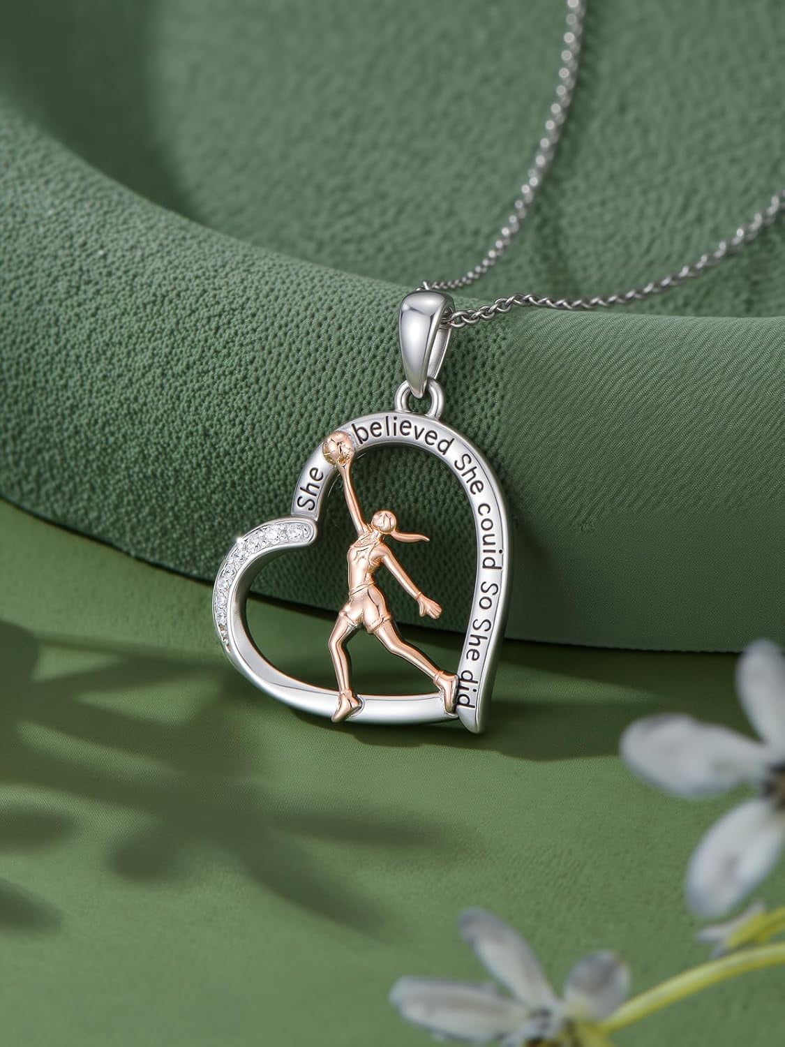 Basketball Necklace 925 Sterling Silver Basketball Heart Pendant Necklace Jewelry Gifts for Sports Lovers