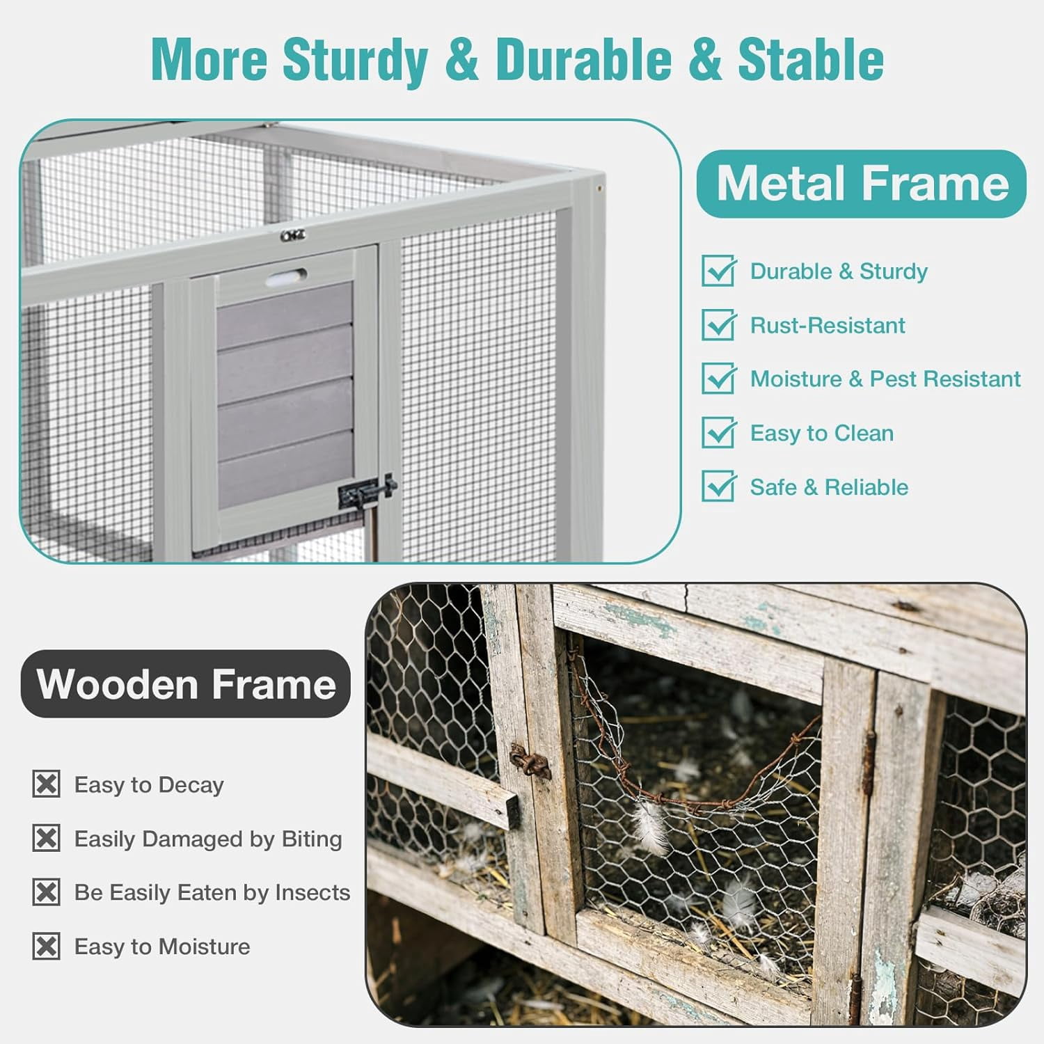 Aivituvin 20.7 sq ft Chicken Coop Run Extension for Outdoor, Heavy Duty Metal Chicken Run with Safety Lock Doors, 79"x38"x27"