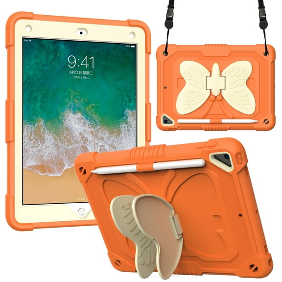 Kids Case for iPad 9.7 2018/2017, Heavy Duty Hybrid Rugged Stand Protective Shockproof Cover with Shoulder Strap, G