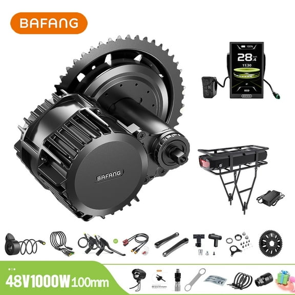 BAFANG Mid Drive Kit 1000W BBSHD Electric Bike Conversion Kit 48V Ebike Conversion Kit for 100MM Mountain Bike Road Bike DPC010 Display and 48V17.5Ah Rear Rack Battery