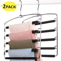 Pants Hangers Space Saving 2Pcs, Metal Heavy Duty Trousers Hanger with Swing Arm, 5 Layer Jeans Hanger Non-Slip, Pant Hanger Closet Organizer for Skirt Tie Slack Clothes, Black, by tutuviw