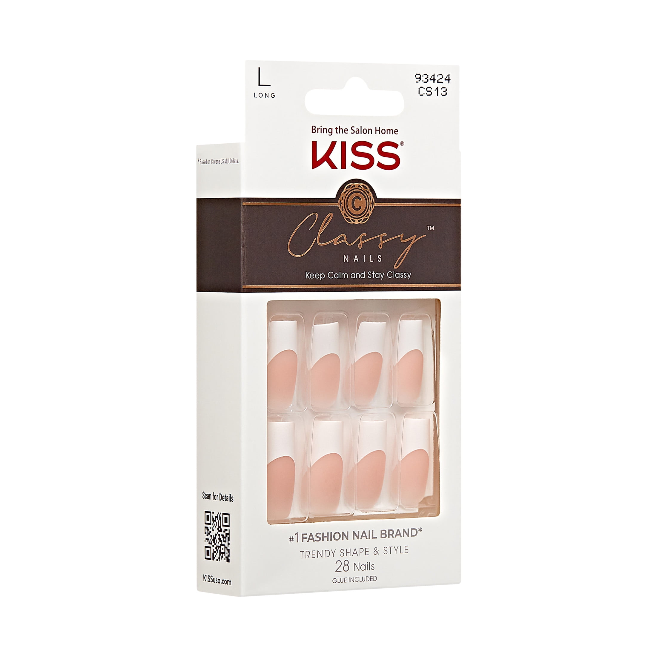KISS Classy, Press On Nails, Movin', White, Long Square, 28