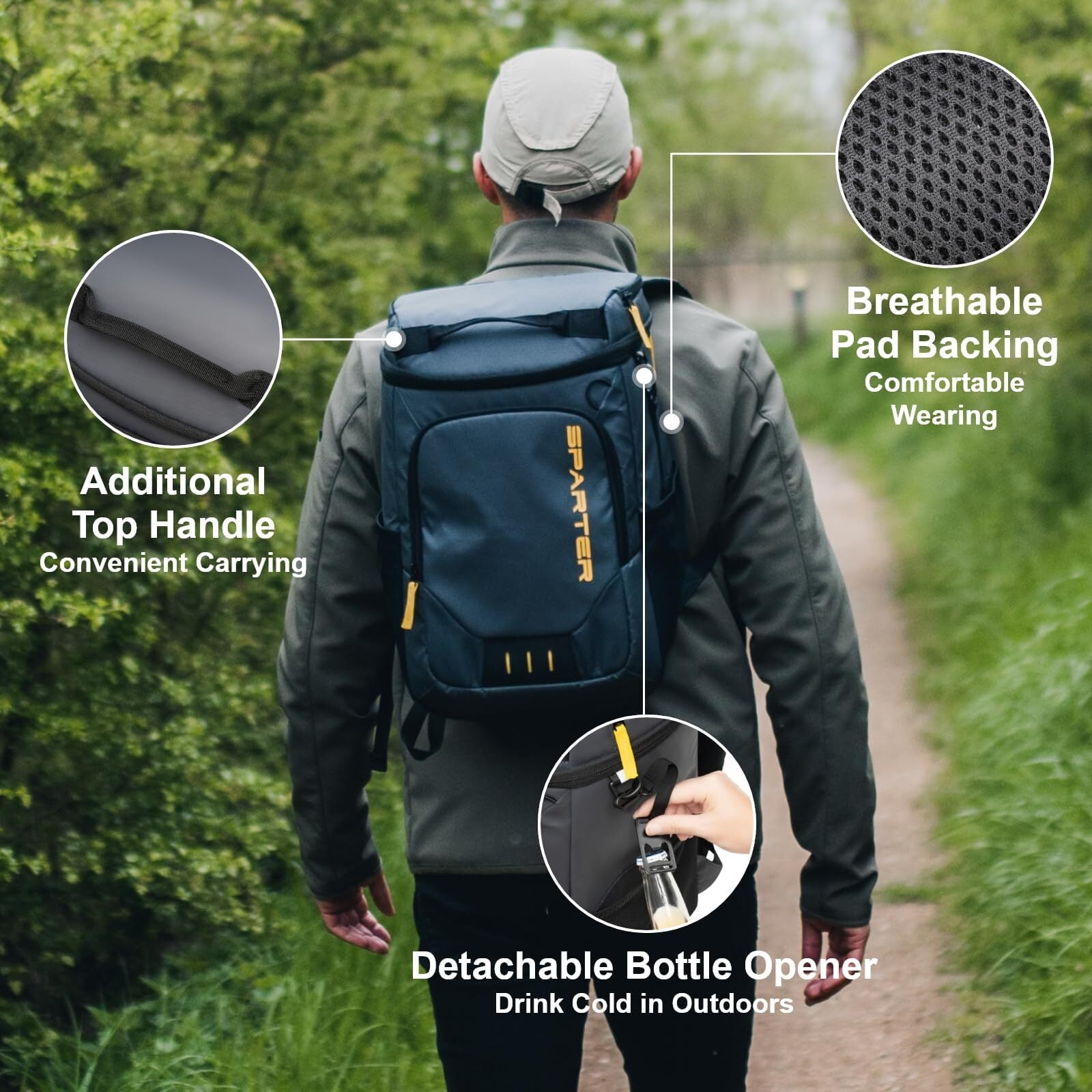 SPARTER Soft-Sided Backpack Cooler, Insulated Leak Proof 30 Can Thermal Bag Travel Beach Cooler Pack