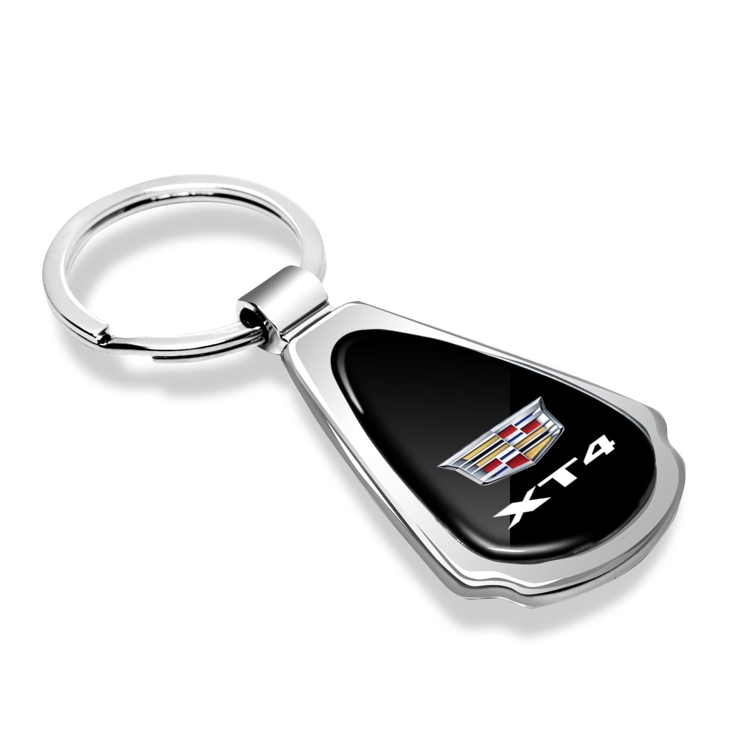 iPick Image for Cadillac XT4 Logo Black Dome Chrome Metal Teardrop Key Chain, Official Licensed