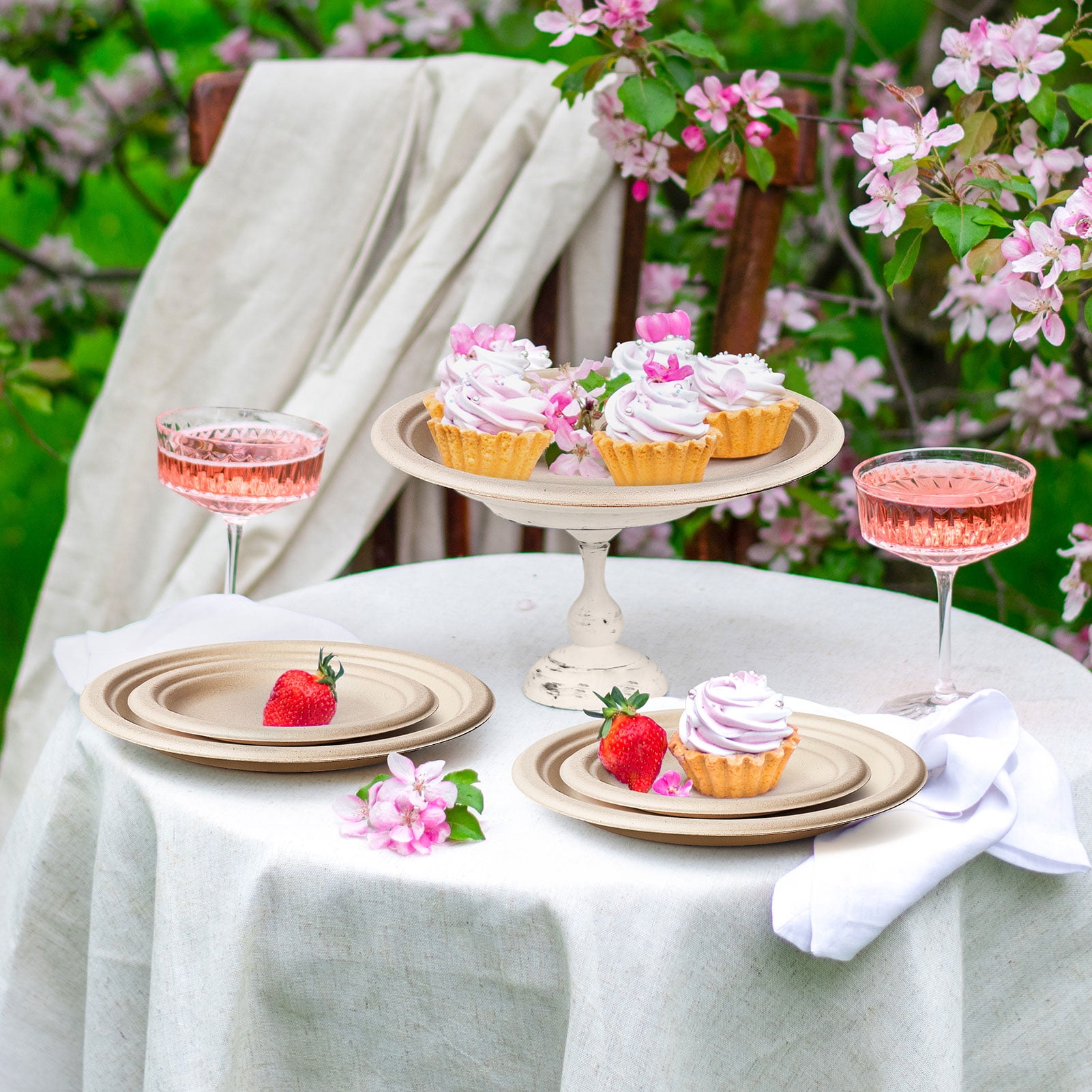 150pcs Compostable Paper Plates 9 Inch Bulk, Disposable Heavy-Duty Plates, Biodegradable Plate Made of Sugarcane Fiber Unbleached