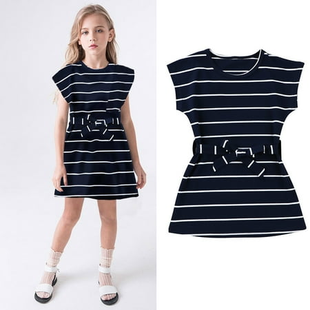 

AURIGATE Clearance! Toddler Kids Baby Girl Short Sleeve Striped Princess Girdle Dress Outfits