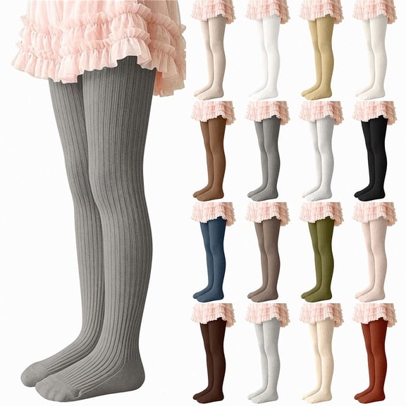 SGFCWSX Girls Tights Ruffle Top Ribbed Stretch Comfortable Everyday Casual Toddler Kids Footed Leggings Dark Gray Size 3T
