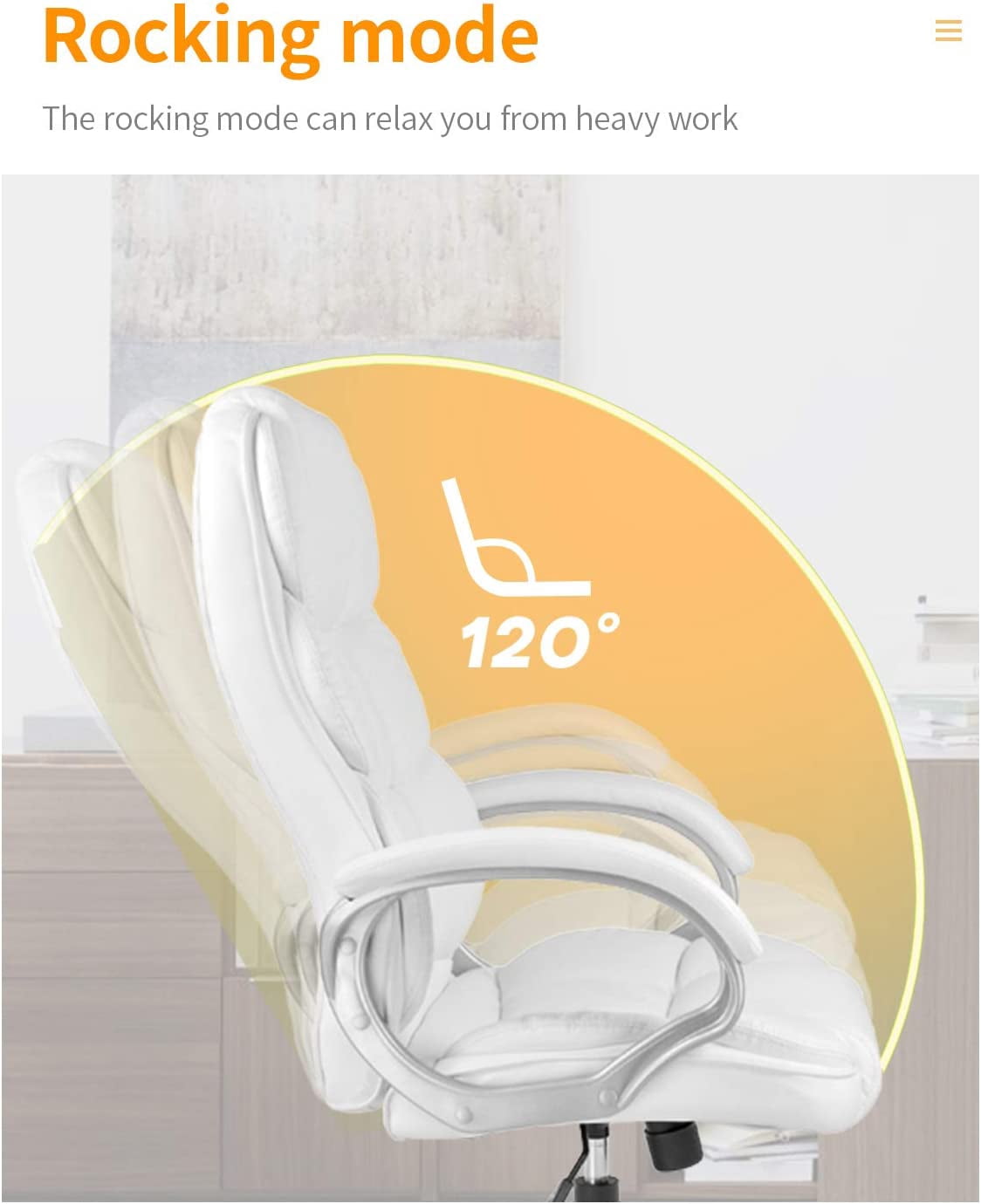 NiamVelo Office Chair Home Desk Chair Ergonomic Swivel Executive Adjustable Task Computer High Back PU Leather Chair with Back Support for Office and Home, White