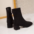 thumbnail image 5 of Women Square Toe Stretch Suede Ankle Boots, Back Zipper Block Heel Sock Booties, Elegant Mid Heel Short Boots, Fashion Dress Boots for Fall Winter Black 7.5(39), 5 of 8