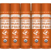 Organic Lip Balm (Orange Ginger, .15 Ounce,) - Made with Organic Beeswax and Avocado Oil, For Dry Lips, Hands, Chin or Cheeks, Jojoba Oil for Added Moisture, Cooling Pack of 5
