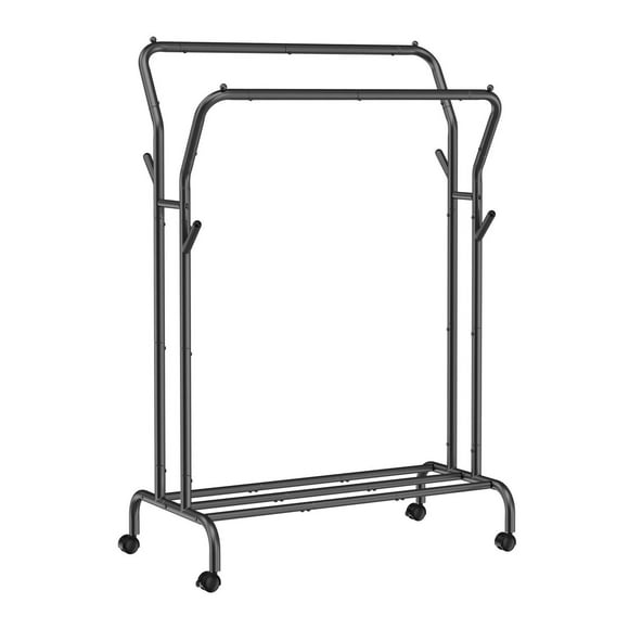 Songmics Home Double-Rod Garment Rack with Wheels – 220 lb Capacity Metal Clothes Rack for Storage & Display, 40.7" Wide, Black