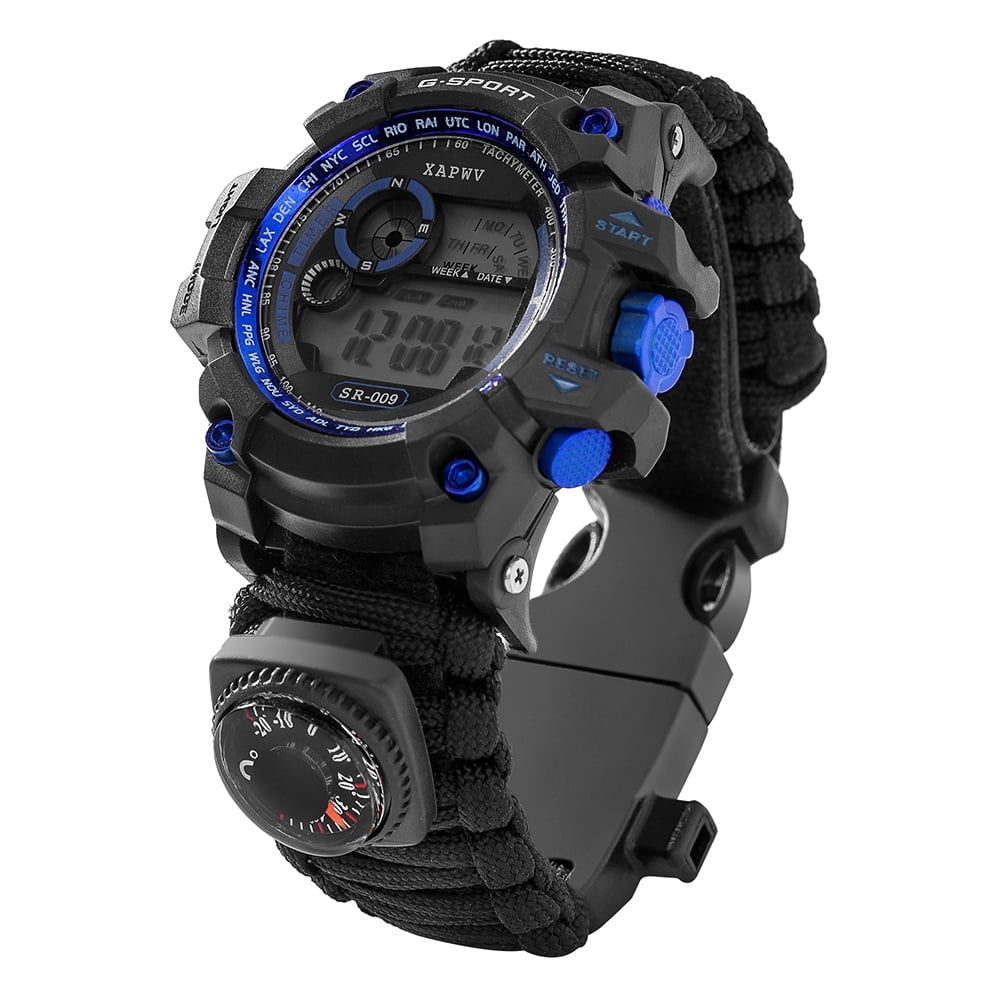6 in 1 Outdoor Emergency Waterproof Wristband First Aid Tools with Paracord Thermometer Whistle Screwdriver Scraper for Camping /& Adventure TecHong Sports Survival Bracelet Watch Compass