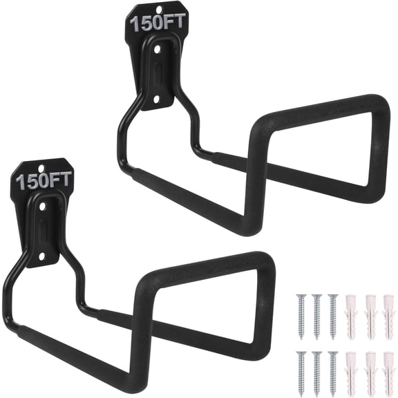 Thickoad 2 Pack Heavy Duty Hose Hanger – Wall Mount Garden Hose Storage, Rustproof Black Water Hose Holder for Outside, Garden Hose Reel Stand for Backyard & Garage Organization