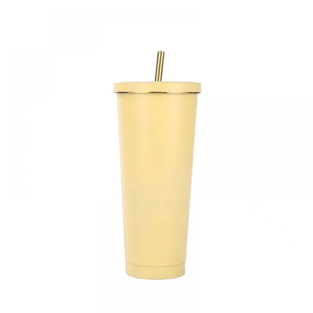 Taza de viaje de 750 ml, taza de acero inoxidable de doble pared, botella de agua con aislamiento al vacío, taza de café con agua aislada, taza de doble pared con pajita, cepillo y tapa