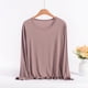 thumbnail image 1 of HongQid Women's Crew Neck Long Sleeve Shirts Basic Loose Fit Layering Modal Cotton Tops, 1 of 6