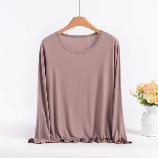 HongQid T-Shirts à Manches Longues Col Rond pour Femmes Basiques Coupe Ample en Coton Modal